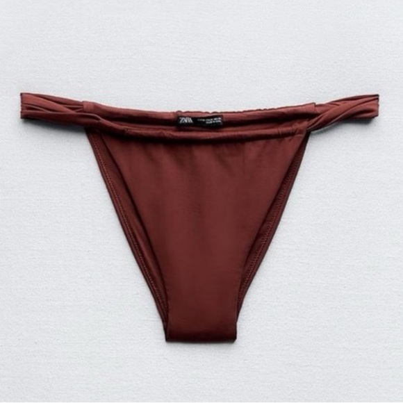 NEW ZARA Women’s Curtain String Bikini Bottom -‎ Burnt Rust Brown - Picture 1 of 6